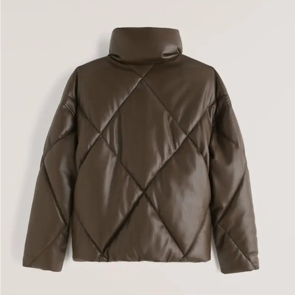 Abercrombie & Fitch Oversized Vegan Leather Brown Quilted Puffer Jacket Medium - Picture 2 of 13